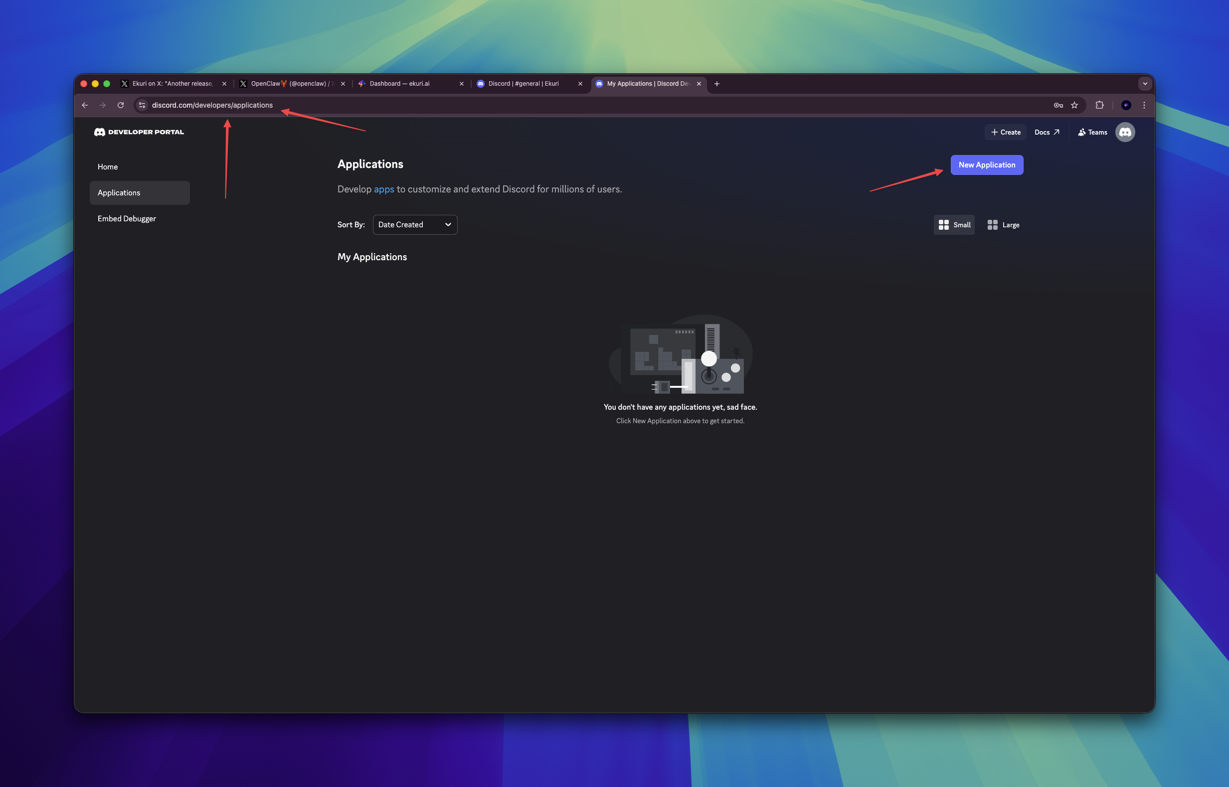 Go to the Discord Developer Portal and click 