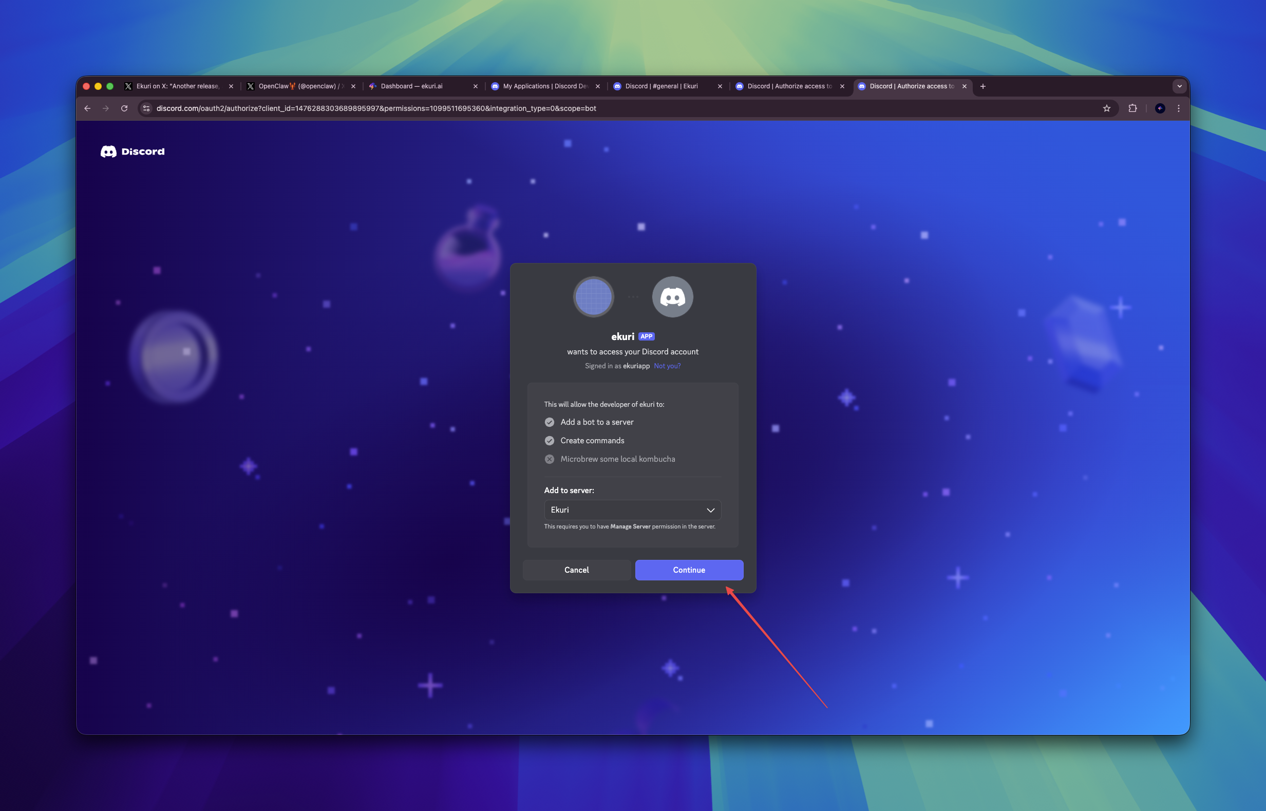 Select your server and click Authorize