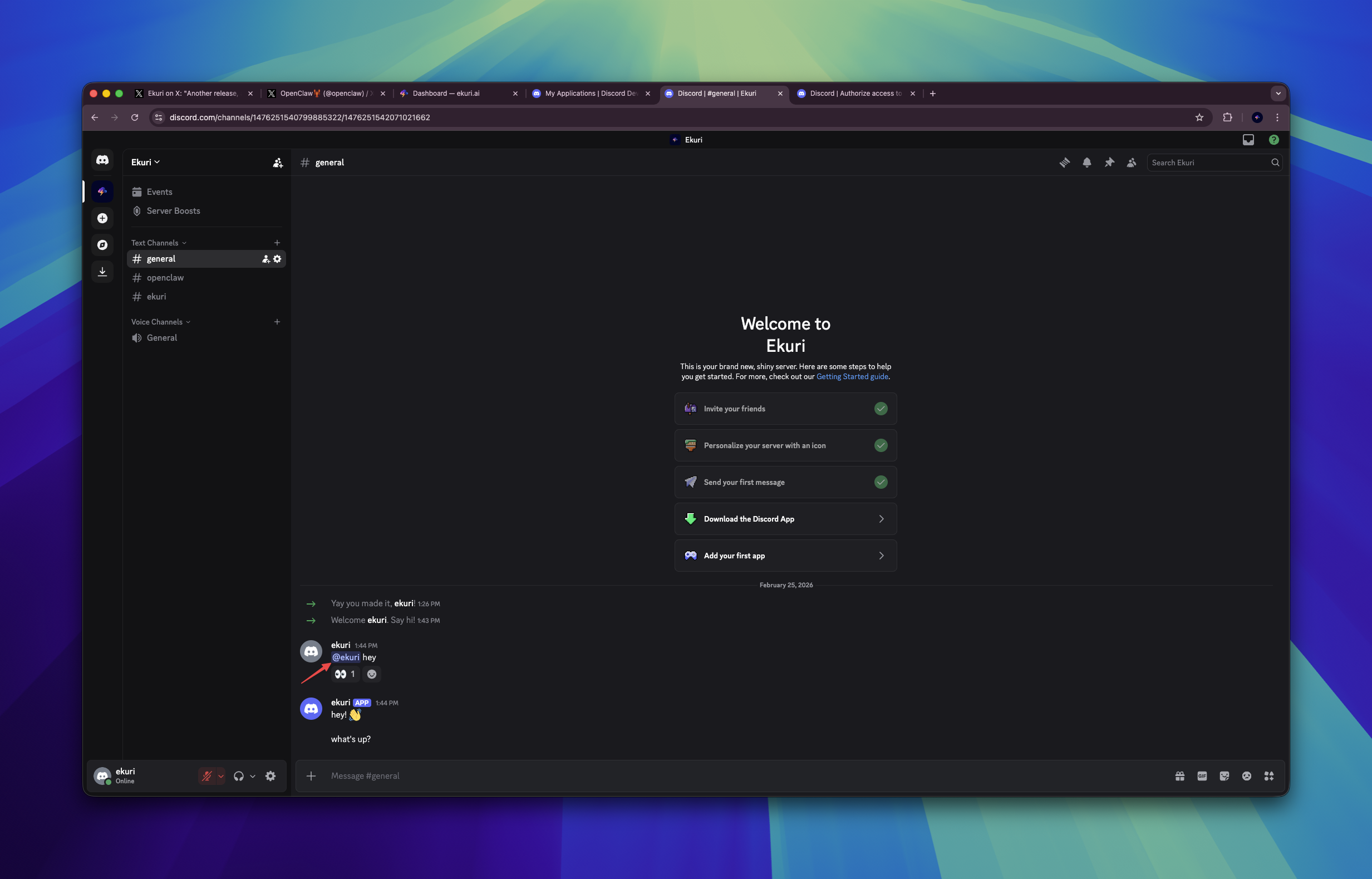 Ekuri responding in Discord
