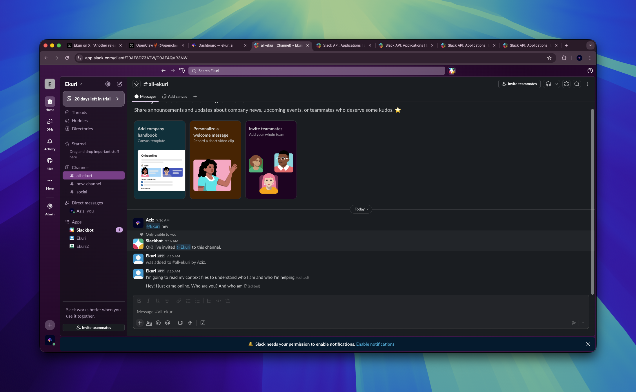 Ekuri responding in Slack